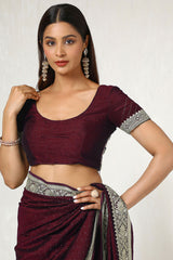 Women's Maroon Tussar Embroidered Saree With Stone Work