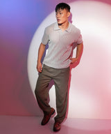 Men's Ash Grey Stripe-Textured Polo Tshirt
