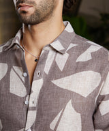 Men's Ash Brown Casual Abstract Heathered Full Sleeve Shirt