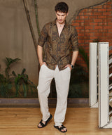 Men's Peanut Brown Casual Aztec-Imprint Full Sleeve Shirt