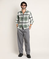 Men's Sage Green Casual Full Sleeve Overlap Buffalo Shirt