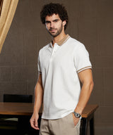 Men's Cream White Cuboid-Stripe Polo Tshirt