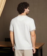 Men's Cream White Cuboid-Stripe Polo Tshirt