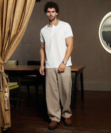 Men's Cream White Cuboid-Stripe Polo Tshirt