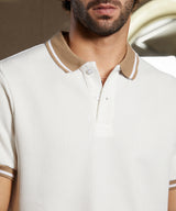 Men's Cream White Cuboid-Stripe Polo Tshirt