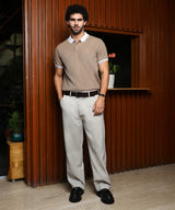 Men's Sand Beige Cuboid-Stripe Polo Tshirt