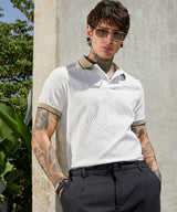 Men's Chalk White and Olive Green Ripple-Logenze Polo Tshirt