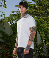 Men's Chalk White and Olive Green Ripple-Logenze Polo Tshirt