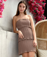 Women's Ash Brown Pleated Mini Dress