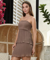 Women's Ash Brown Pleated Mini Dress