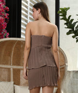 Women's Ash Brown Pleated Mini Dress