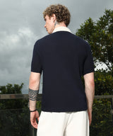 Men's Navy Casual Half Sleeve Colour Block Shirt