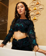 Women's Emerald Green & Navy Blue Fringe Midi Dress