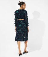 Women's Emerald Green & Navy Blue Fringe Midi Dress