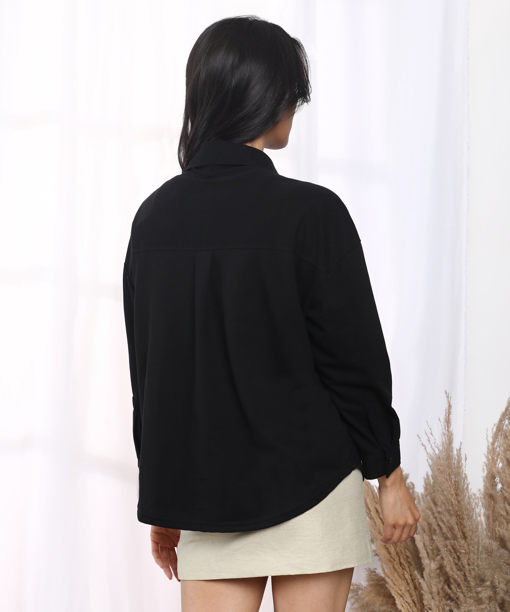 Women's Obsidian Black Solid Boxy Shirt