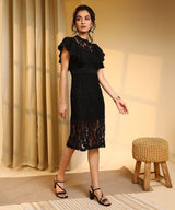 Women's Onyx Black Flora Flared Dress
