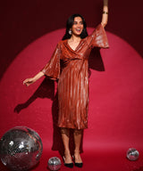 Women's Chocolate Brown Pleated Wrap Dress