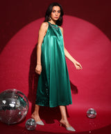 Women's Emerald Green Halter Midi Dress