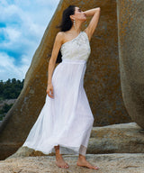 Women's Powder White Coil Maxi Dress