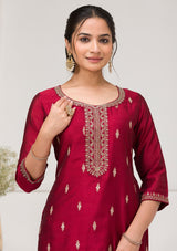 Women's Red Sequins Raw Silk Readymade Salwar Suit