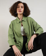 Women's Pistachio Green Solid Casual Boxy Shirt
