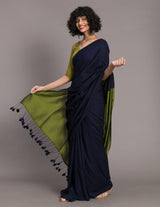 Women's Blue Cotton Acrylic Saree with Blouse Piece