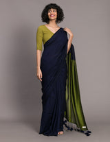 Women's Blue Cotton Acrylic Saree with Blouse Piece