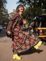 Women's Black Cotton Viscose Saree