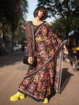 Women's Black Cotton Viscose Saree
