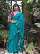 Women's Blue Mul Cotton Saree