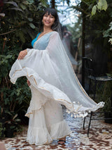 Women's White Mul Cotton Saree