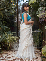 Women's White Mul Cotton Saree