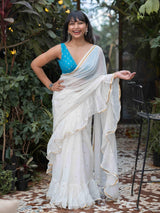 Women's White Mul Cotton Saree