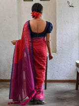 Women's Red Mul Cotton with Zari Saree