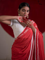 Women's Red Mul Cotton Saree