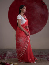 Women's Red Mul Cotton Saree