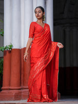Women's Red Cotton Viscose Saree