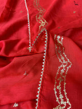 Women's Red Cotton Viscose Saree