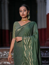 Women's Green Cotton Viscose Saree