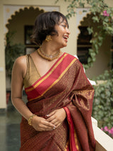 Women's Red Slub Saree