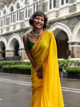 Women's Yellow Mul Cotton Saree