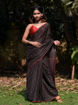 Women's Black Cotton Saree