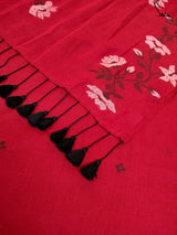 Women's Red Mul Cotton Saree