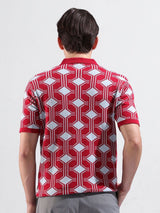 Men's Slim Fit Geometric Polo Collar Tshirt