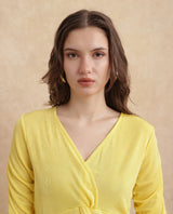 Women's Yellow Casual Three Quarter Sleeves Top