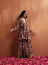Women's Brown Printed Sharara Set