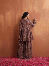 Women's Brown Printed Sharara Set