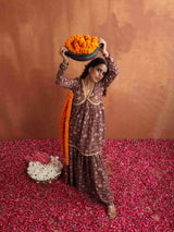 Women's Brown Printed Sharara Set