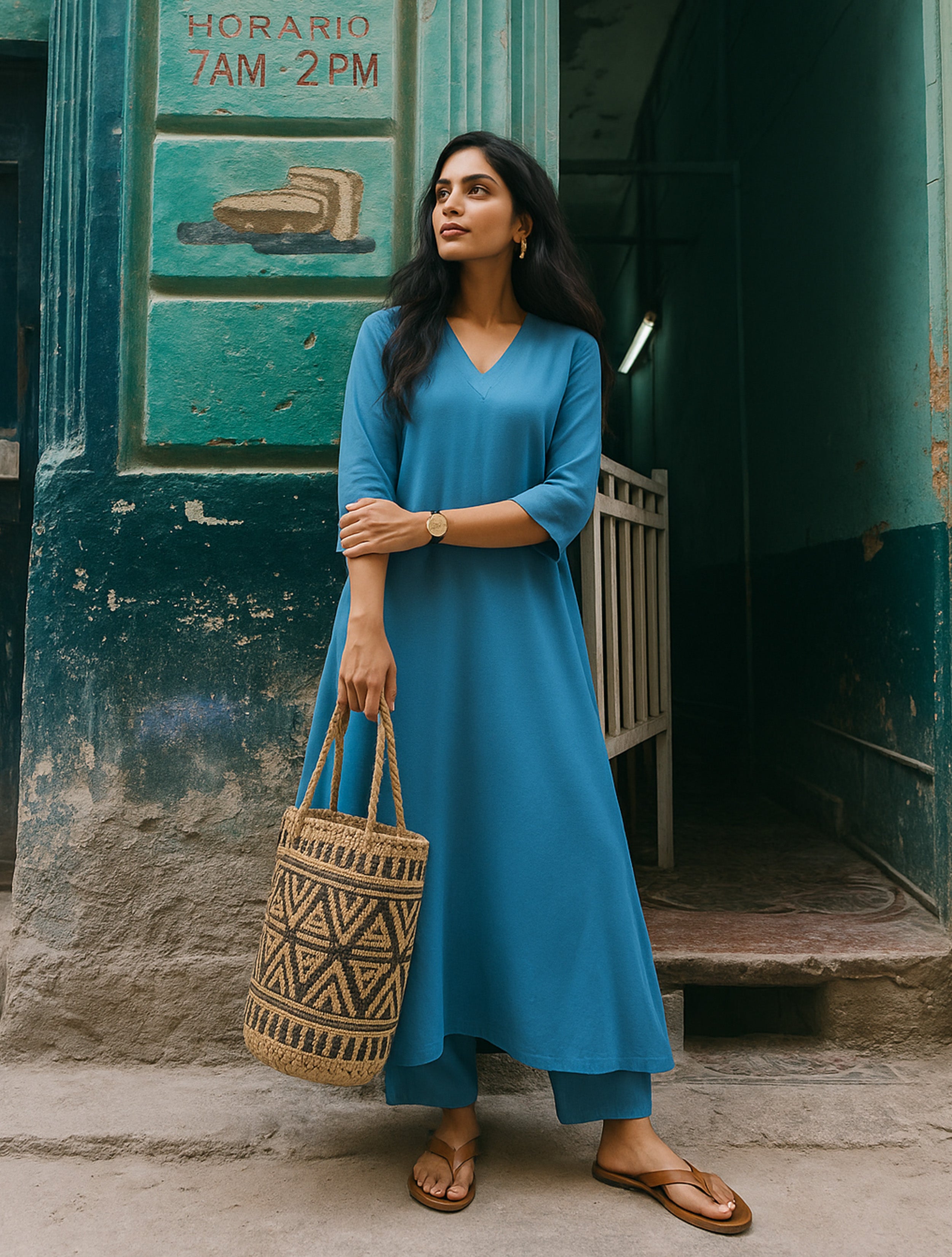 Women's Blue Casual Solid Kurta Set