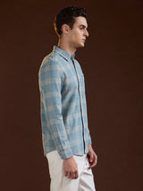 Men's Blue Casual Slim Fit Checked Full Sleeves Shirt
